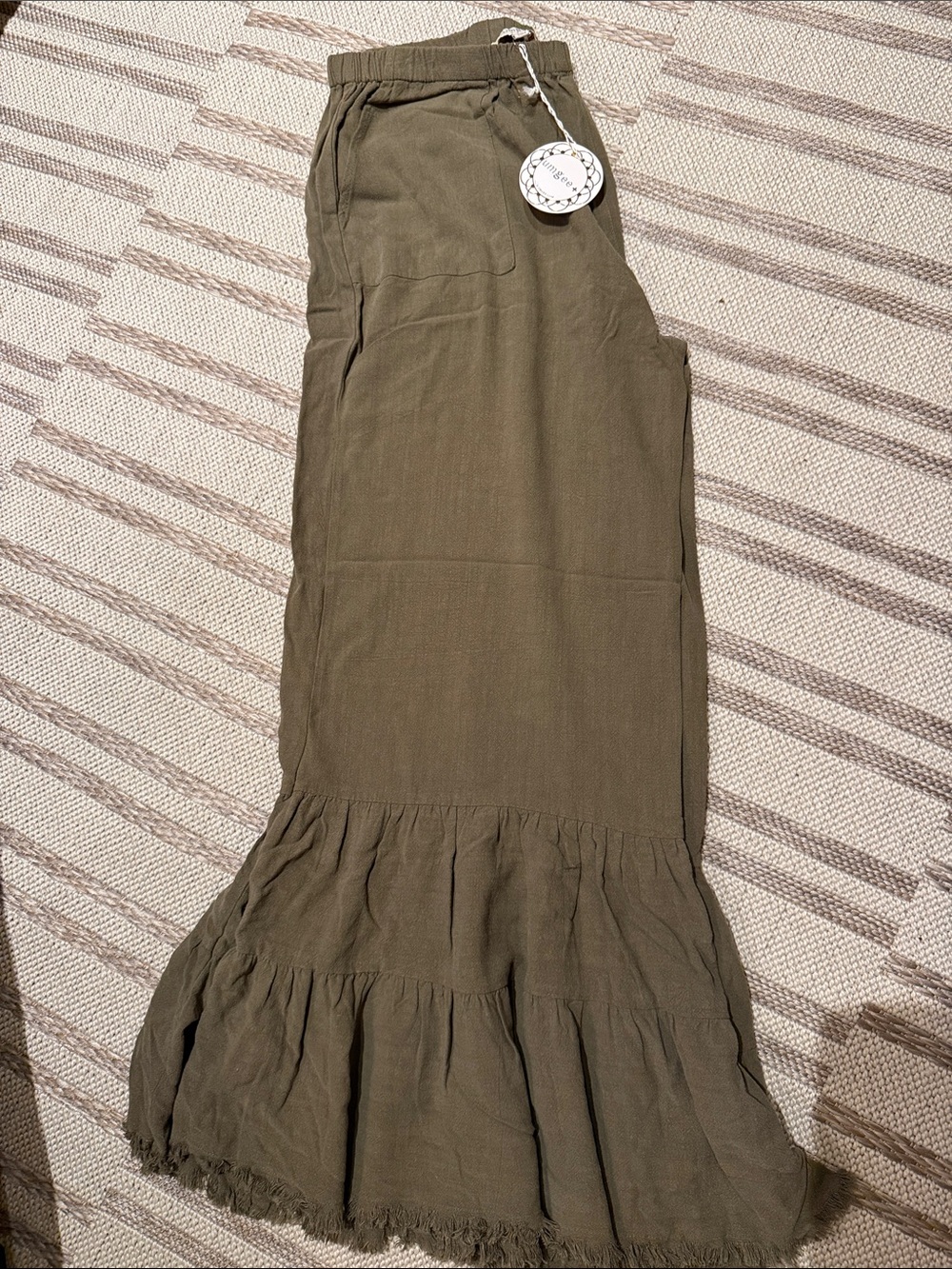 Umgee Olive Maxi pants with Ruffle Hem